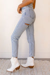 mode, back slash high rise denim