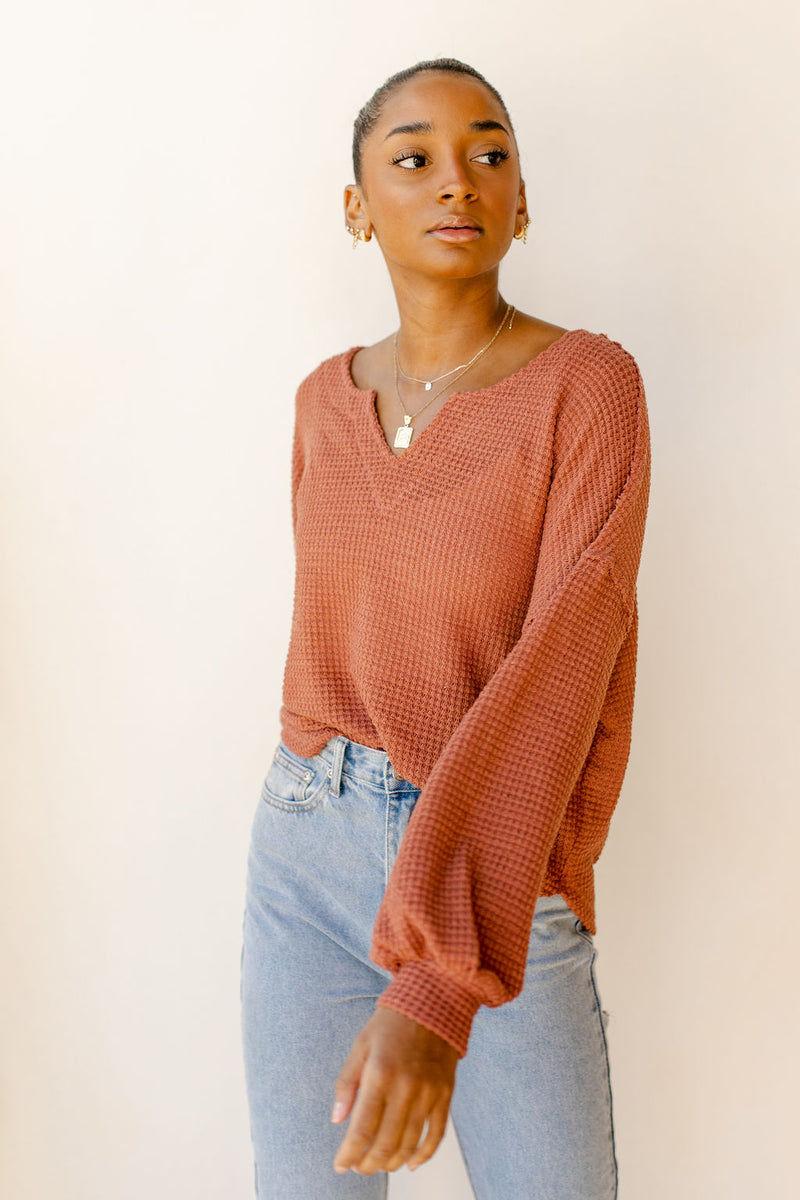 mode, warm + cozy waffle top