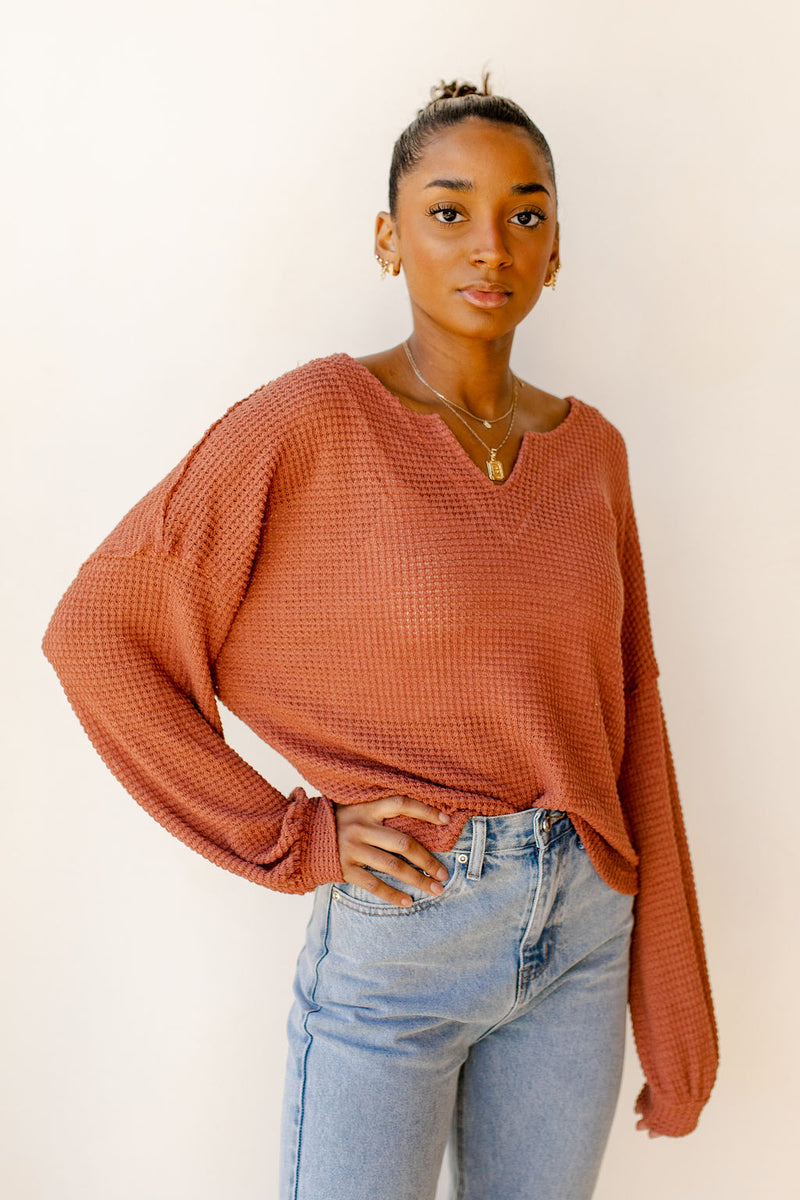 mode, warm + cozy waffle top