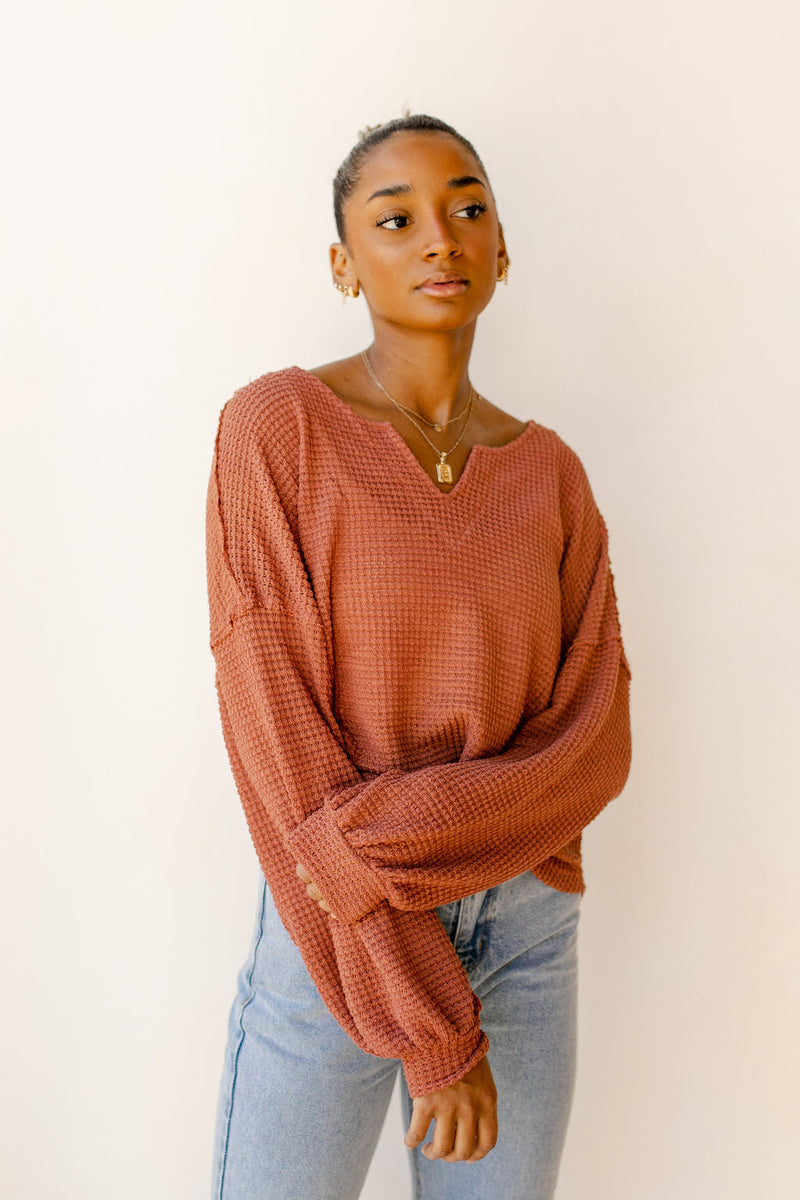 mode, warm + cozy waffle top