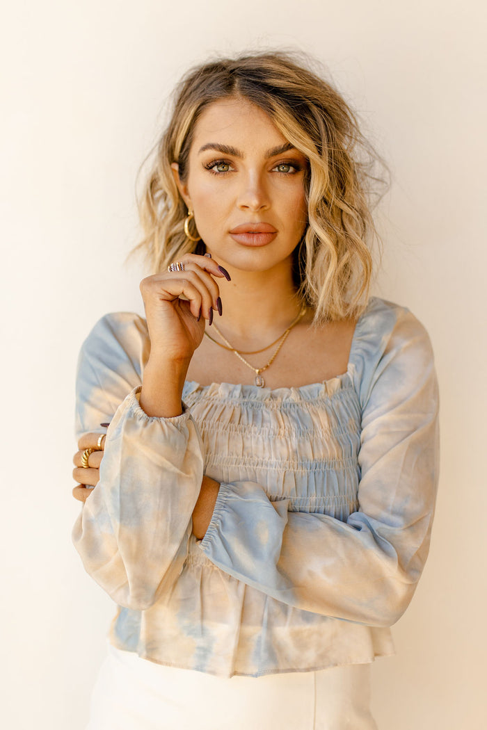 mode, peace + calm smocking top