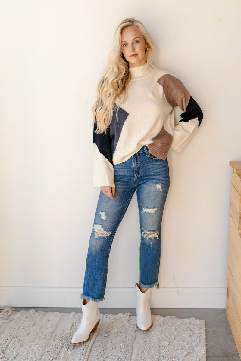 mode, heartbeat colorblock sweater