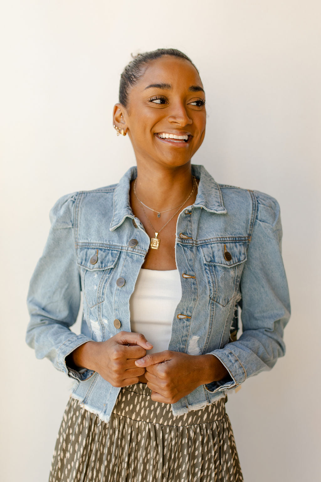 mode, puff sleeve denim jacket