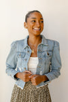 mode, puff sleeve denim jacket