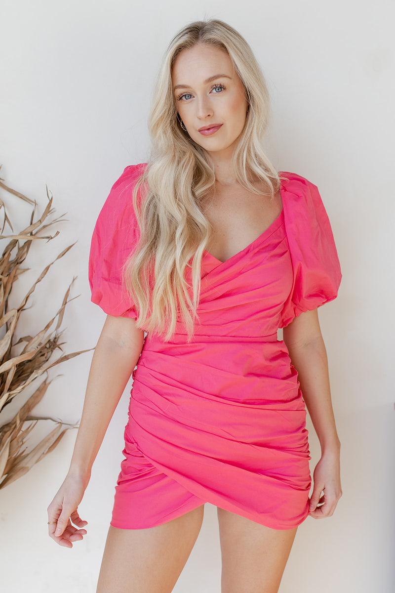 mode, paradise puff sleeve dress