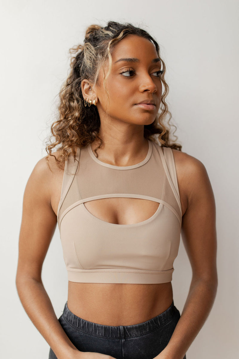 mode, mesh racerback sports bra