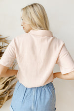 mode, collared button-up crop top