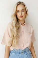 mode, collared button-up crop top