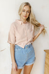 mode, collared button-up crop top