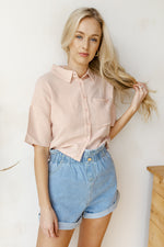mode, collared button-up crop top