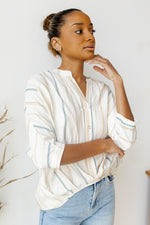 mode, cross paths button blouse