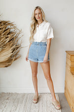 mode, collared button-up crop top