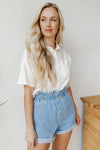 mode, collared button-up crop top