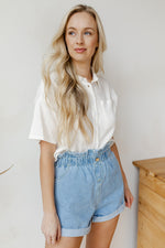 mode, collared button-up crop top