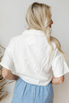 mode, collared button-up crop top