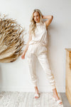 mode, satin shine joggers
