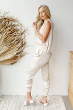 mode, satin shine joggers