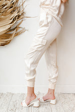 mode, satin shine joggers