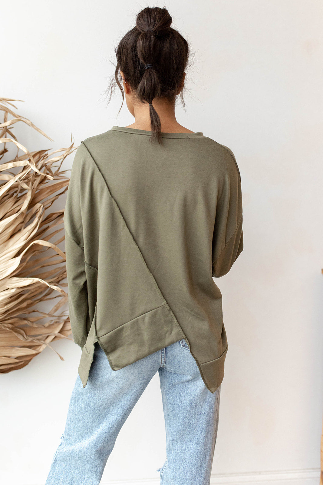 mode, over sized french terry pull over