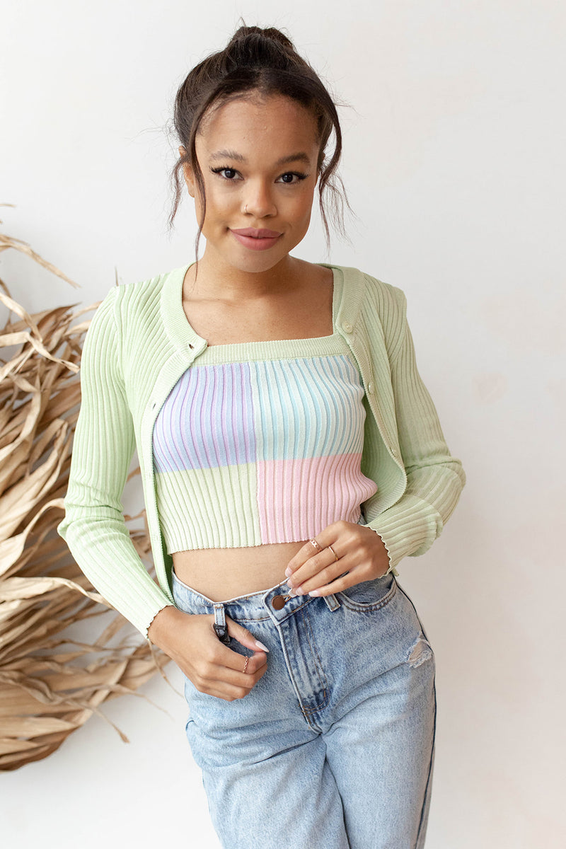 color block cardigan and tank set