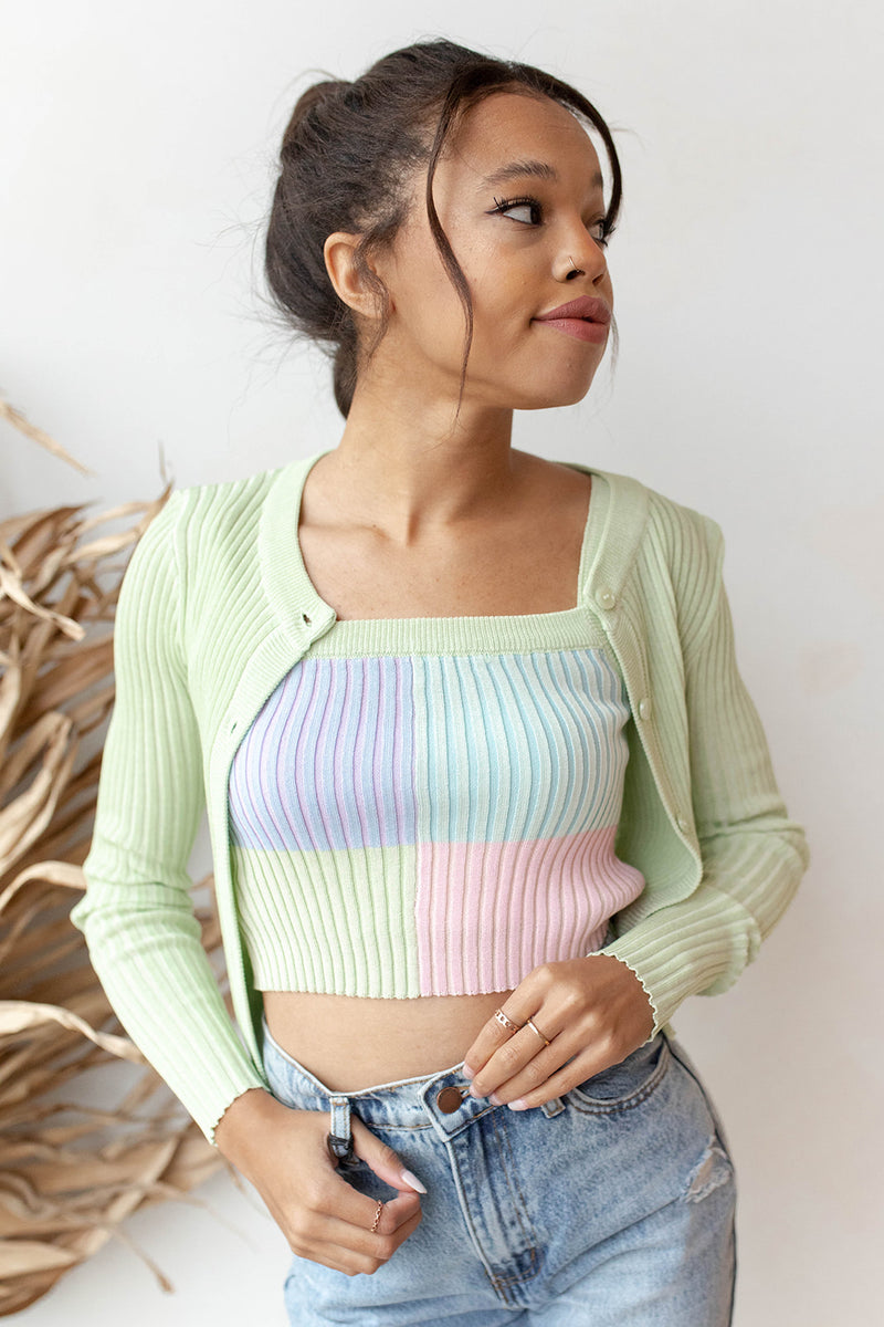 color block cardigan and tank set