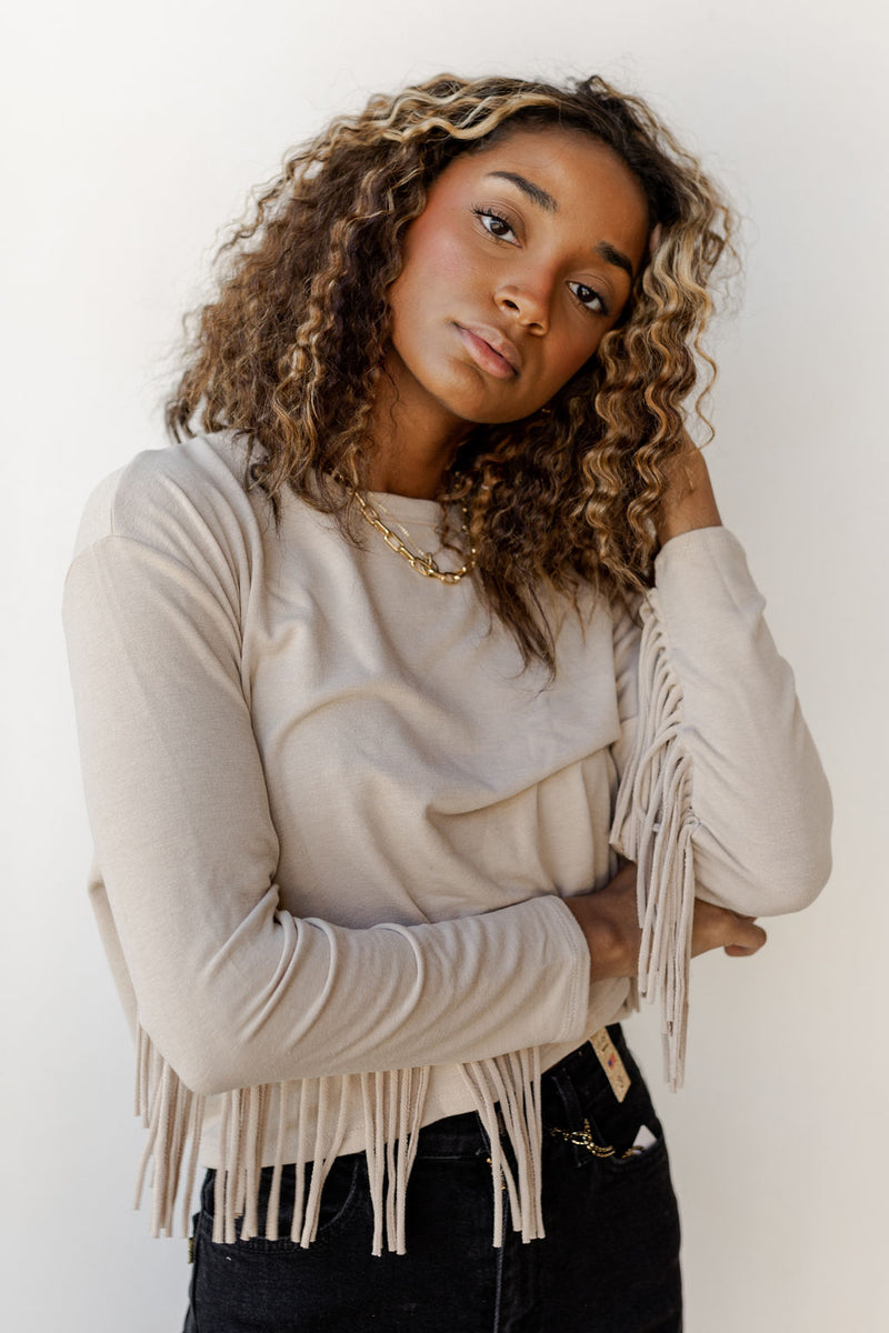 mode, french fringe long sleeve