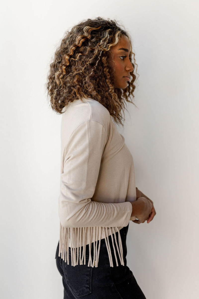 mode, french fringe long sleeve
