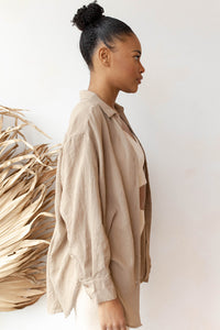 mode, see through button down shirt