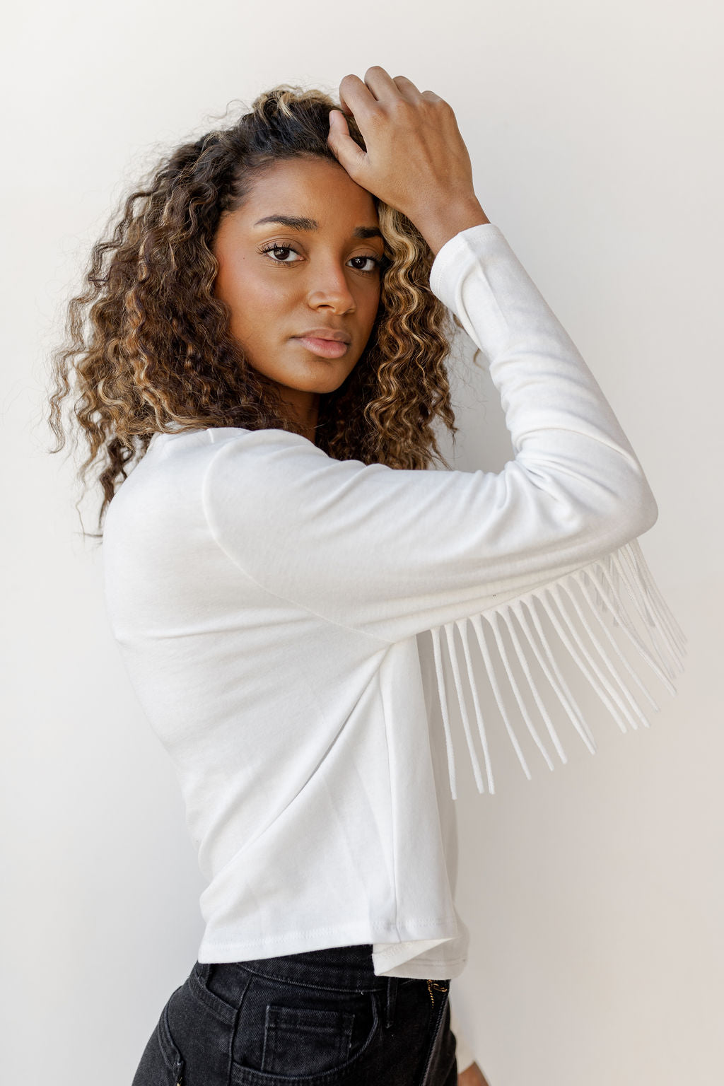 mode, french fringe long sleeve