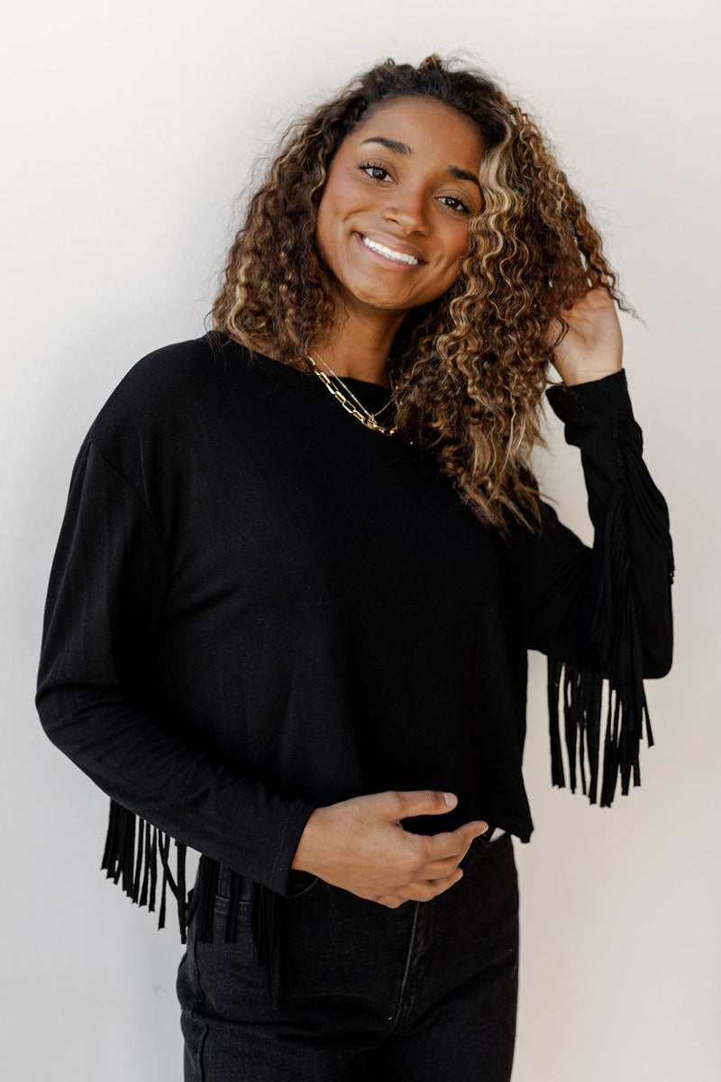 mode, french fringe long sleeve
