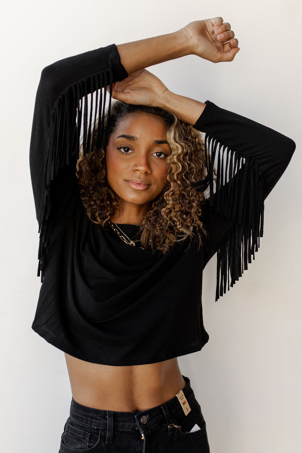 mode, french fringe long sleeve