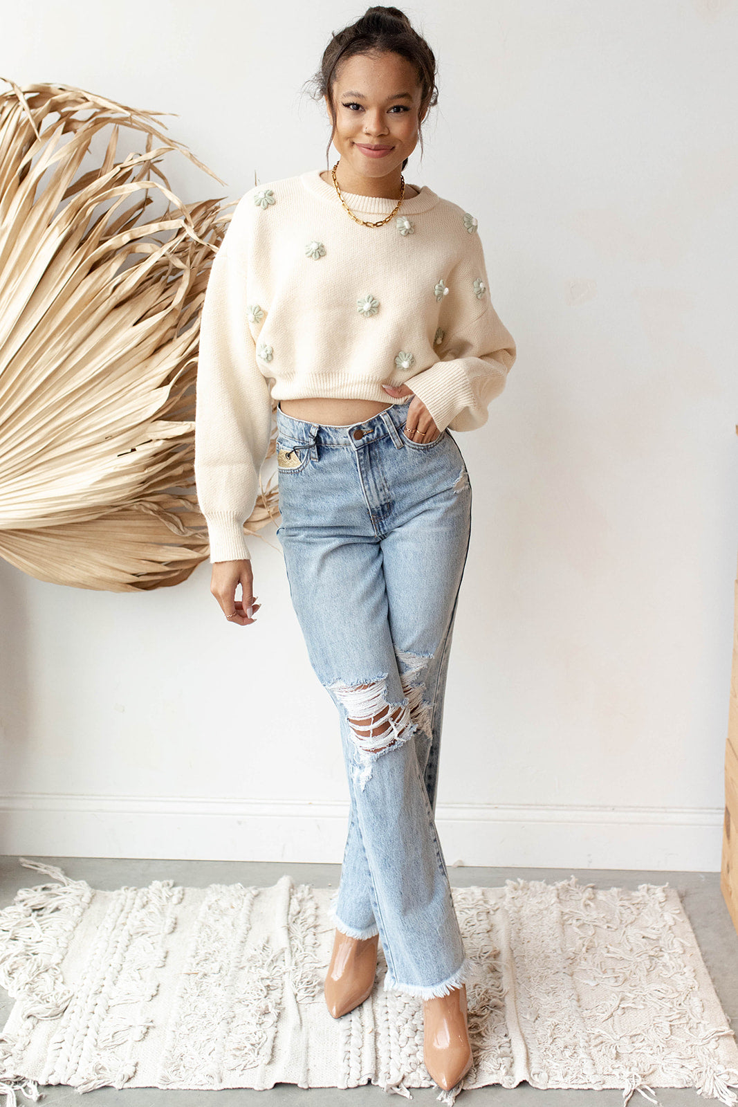 mode, lazy daisy sweater