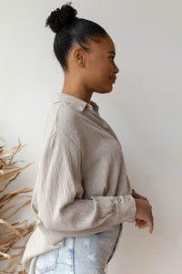 mode, see through button down shirt