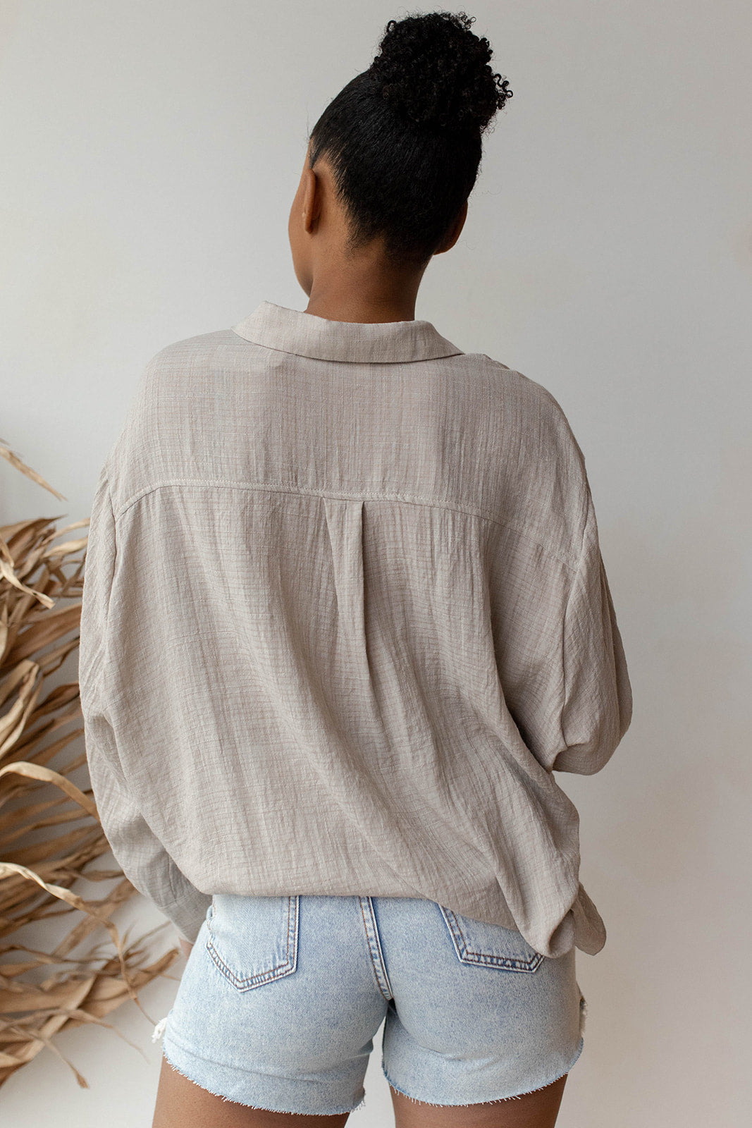 mode, see through button down shirt