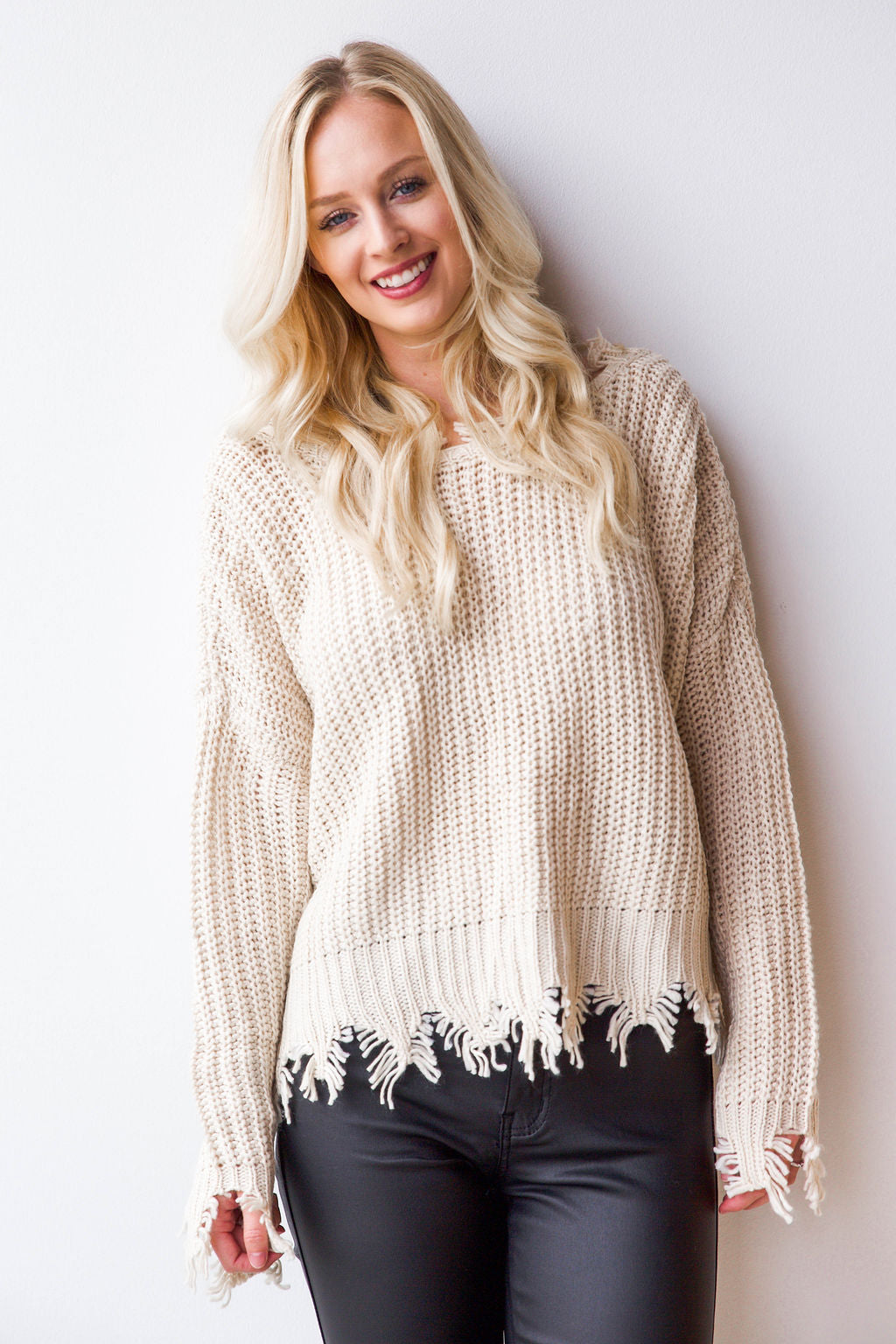 mode, reversible distressed sweater