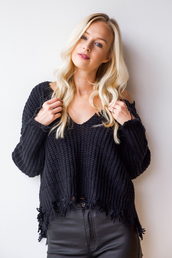 mode, reversible distressed sweater