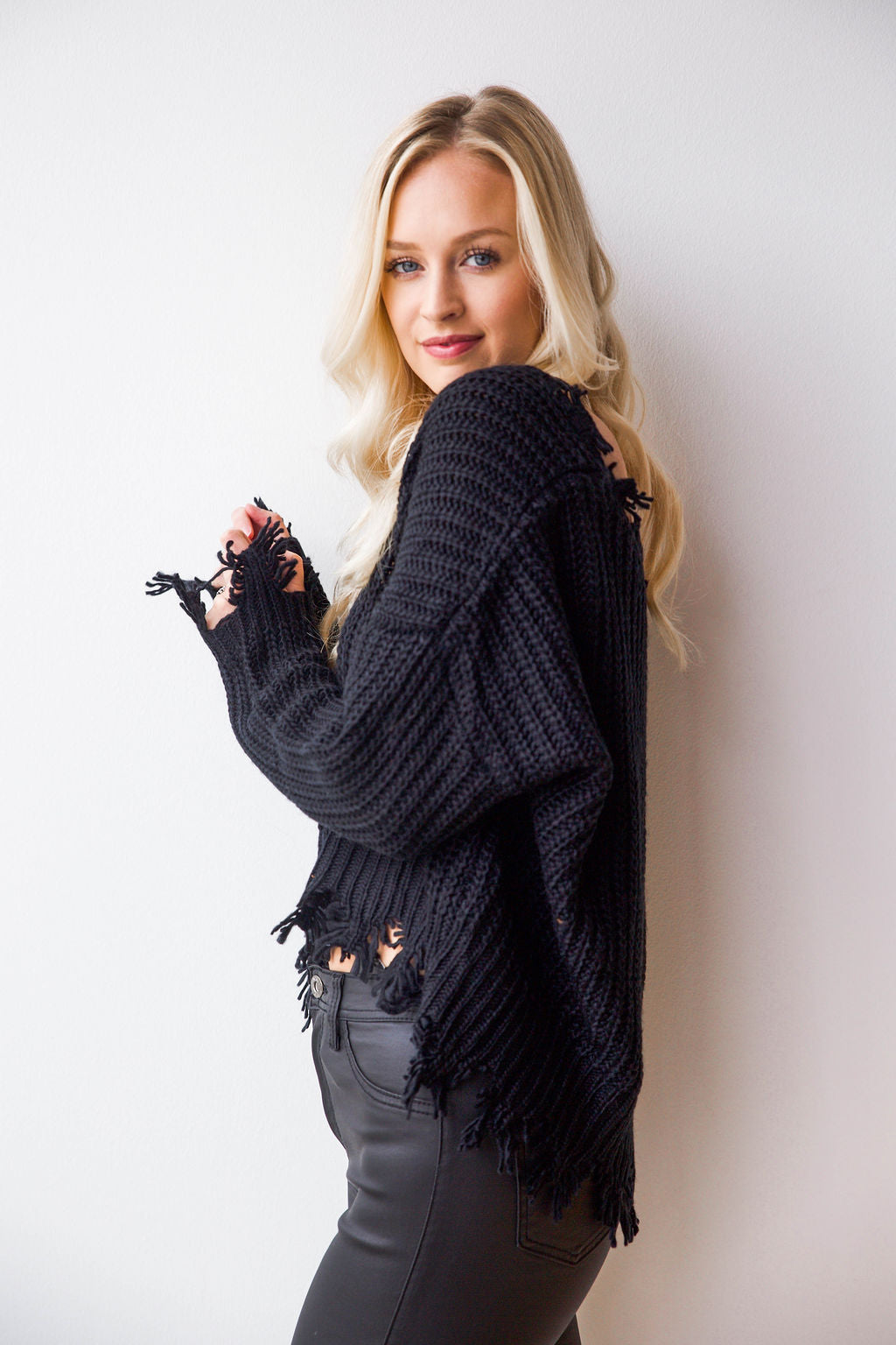 mode, reversible distressed sweater