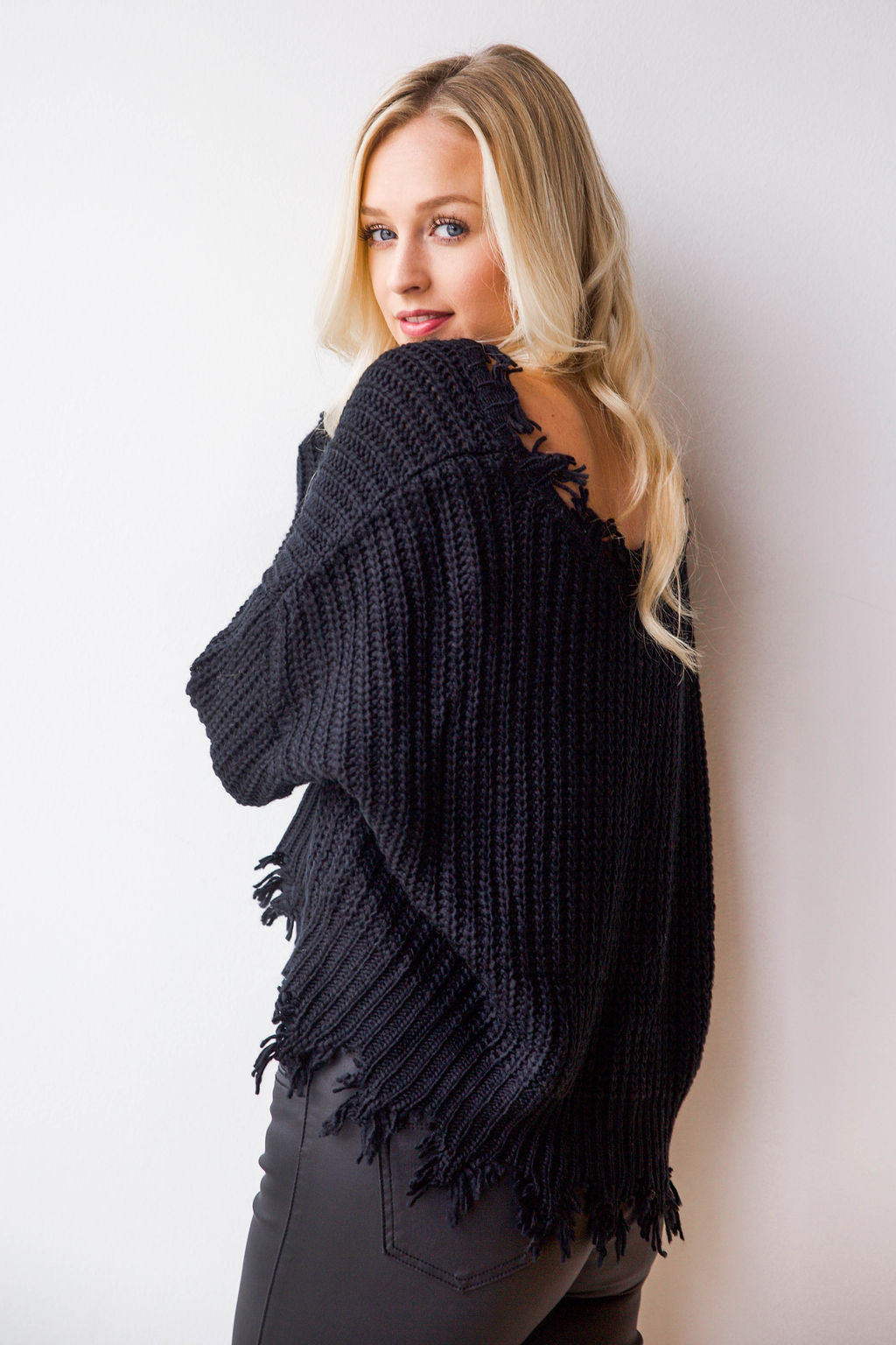 mode, reversible distressed sweater