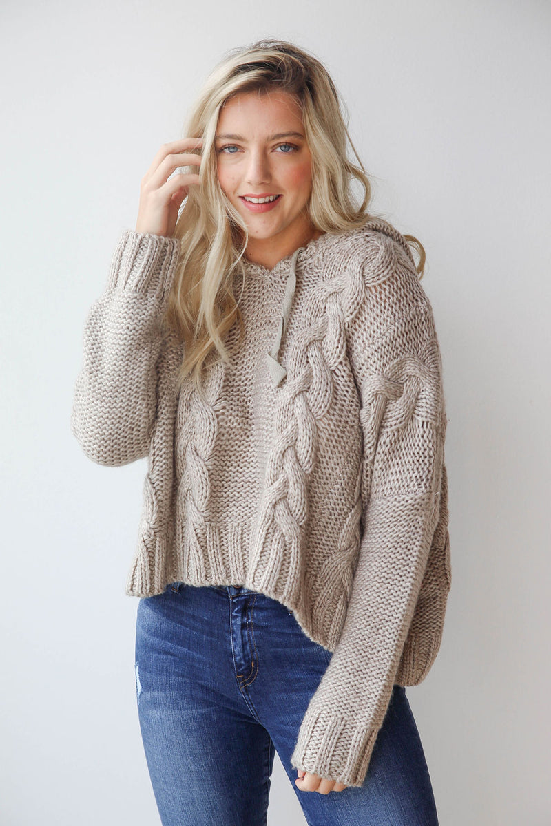 mode, chunky cable cropped hoodie