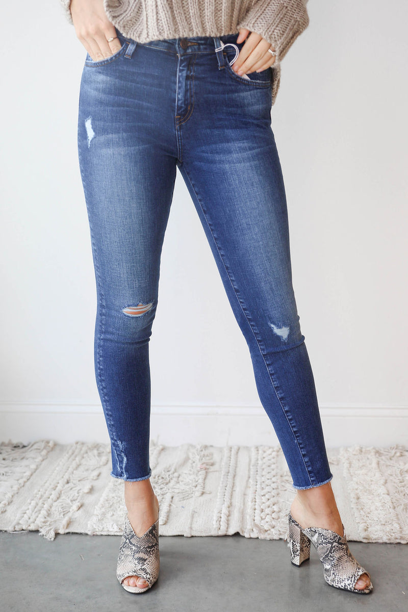 mode, high rise distressed skinny