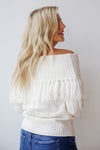mode, off shoulder fringe top sweater