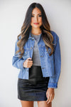 mode, raw edge denim jacket