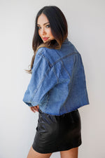 mode, raw edge denim jacket