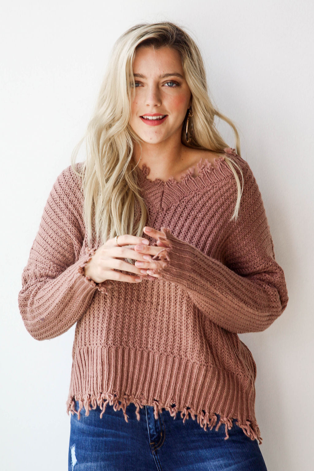 mode, rough edges sweater