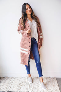 mode, distressed hem cardigan