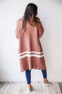 mode, distressed hem cardigan