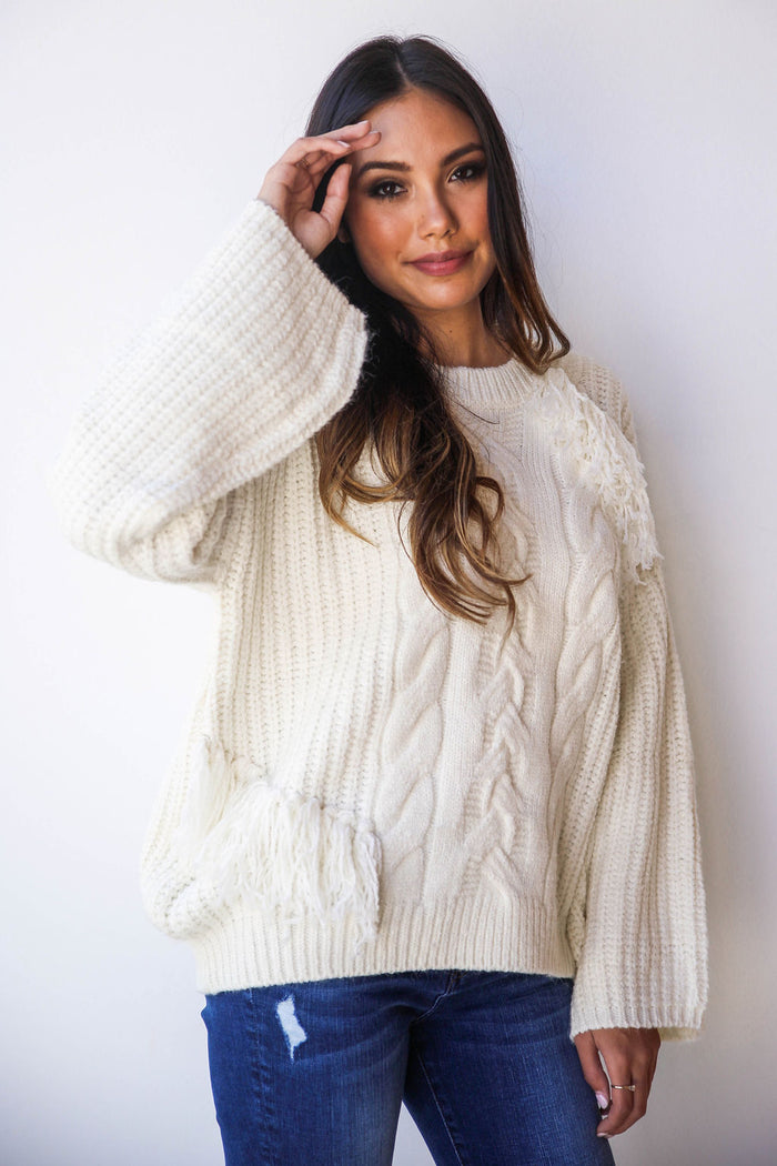mode, extra frills oversized sweater