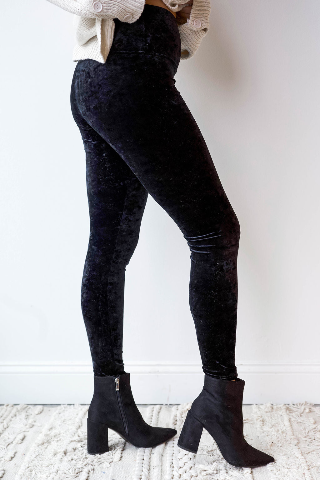 mode, high waist velvet crush leggings