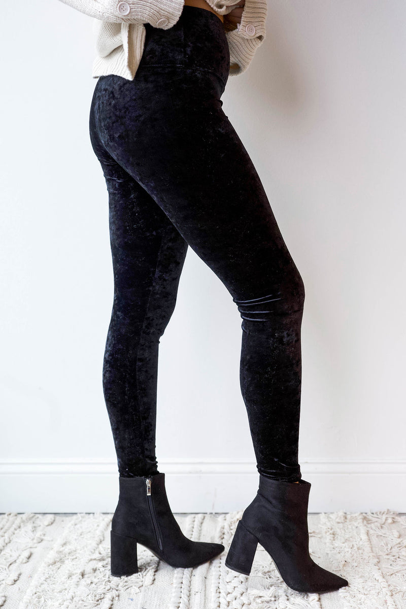 mode, high waist velvet crush leggings
