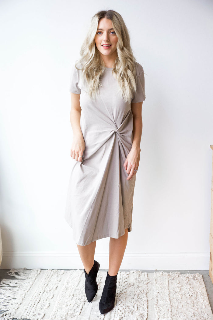 mode, side twist jersey dress